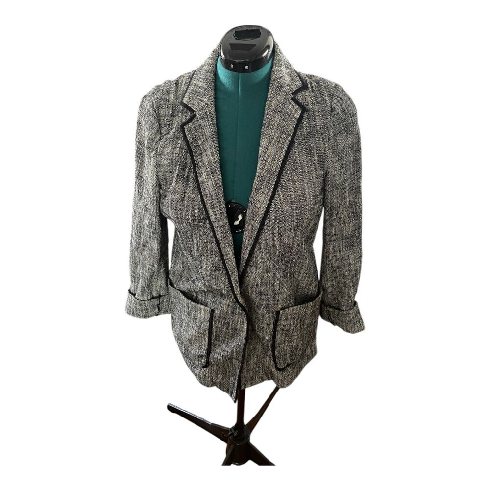Anthropologie Cartonnier Leonie Black Gray Tweed Blazer 10 preppy academia